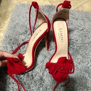 These cute red tie up heels!
